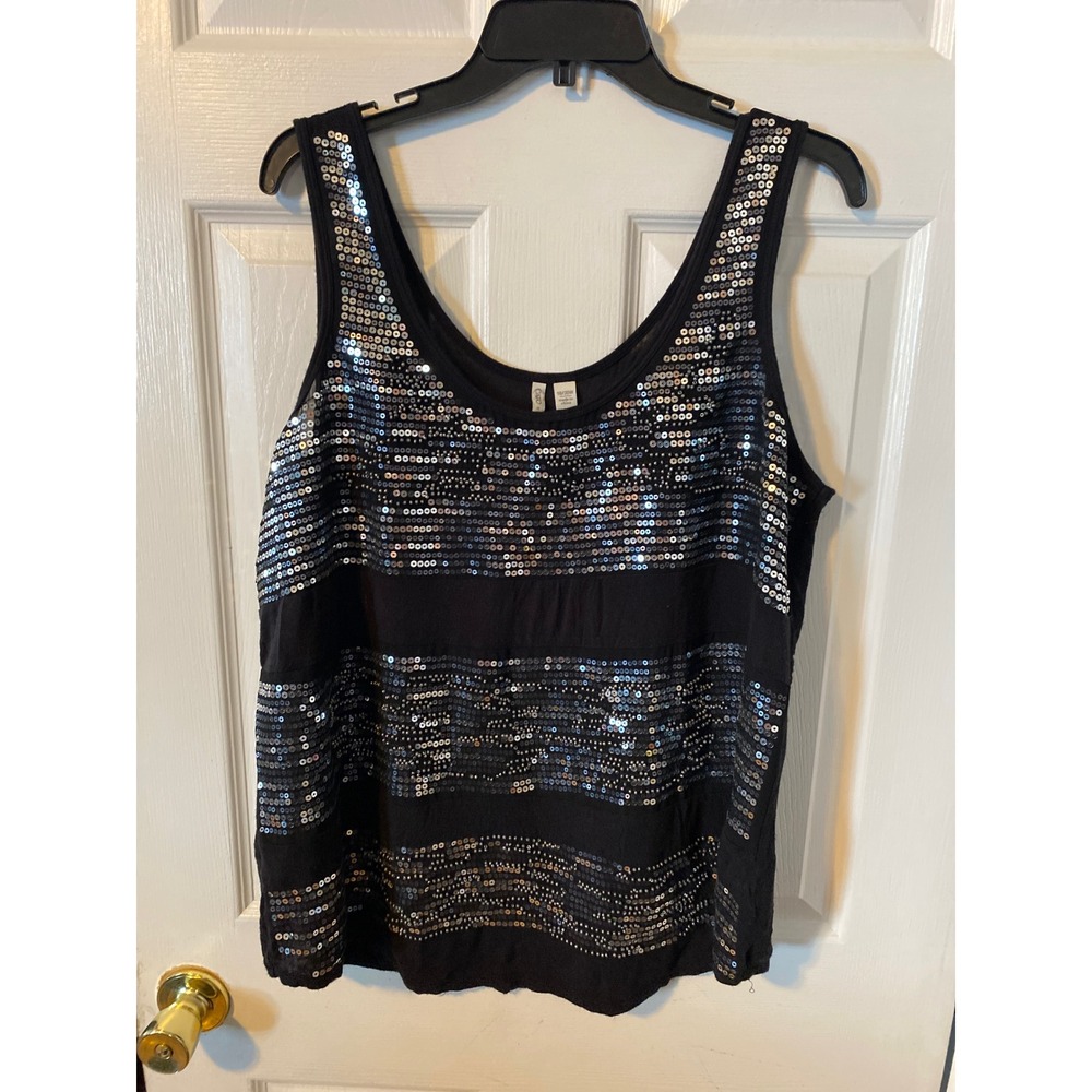 Cato Womens Black Sequin Front Sleeveless Tank Top Plus Size 18/20W Scoop Neck